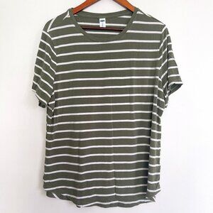 Old Navy Woman Olive Green Striped Short Sleeves Pullover T Shirt Top Size L